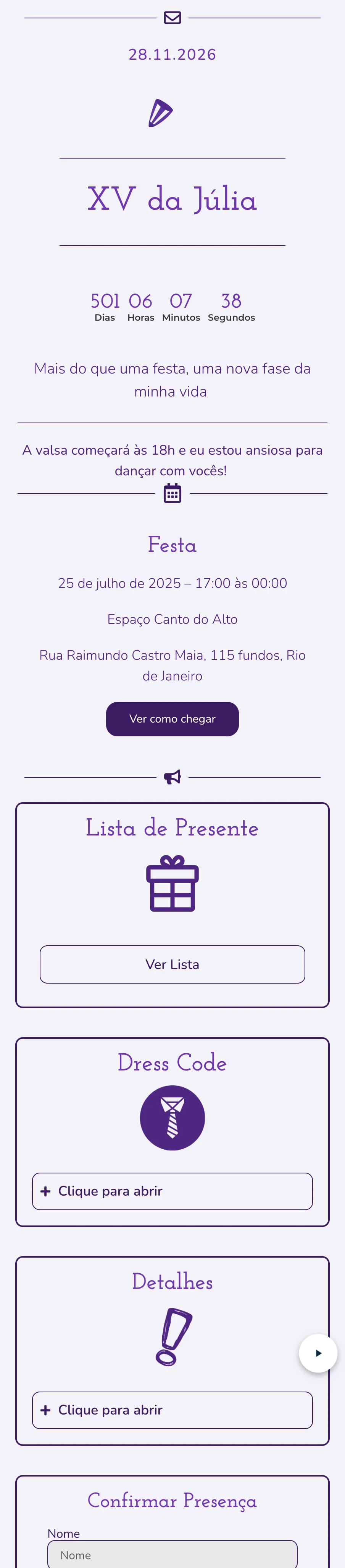 modelo de convite roxo para editar gratis