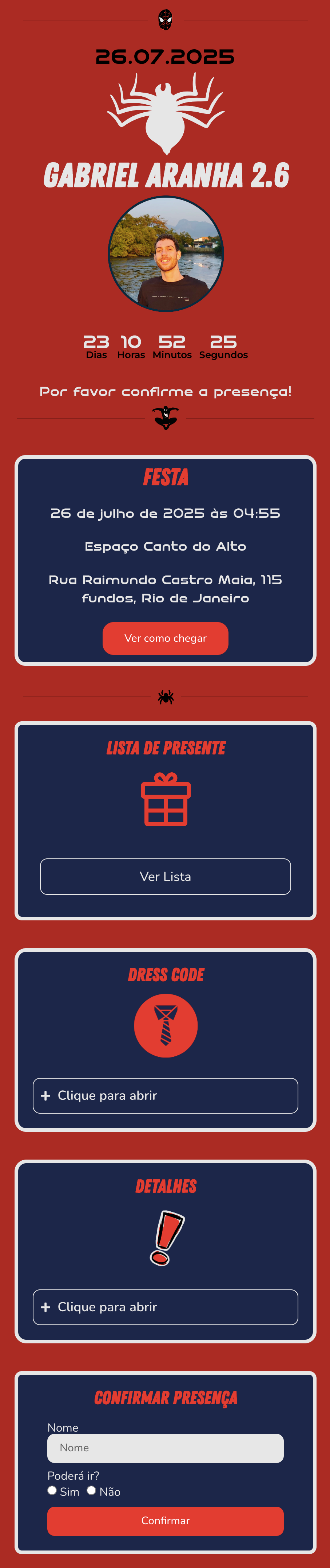 convite do homem aranha virtual com confirmacao de presença