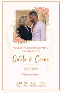 convite de casamento online com foto dourado e rosa