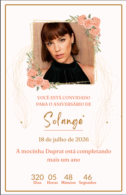Modelo de convite Aniversário Floral Dourado