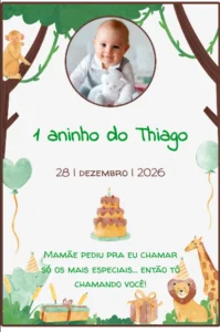 convite infantil safari com confirmação de presença online