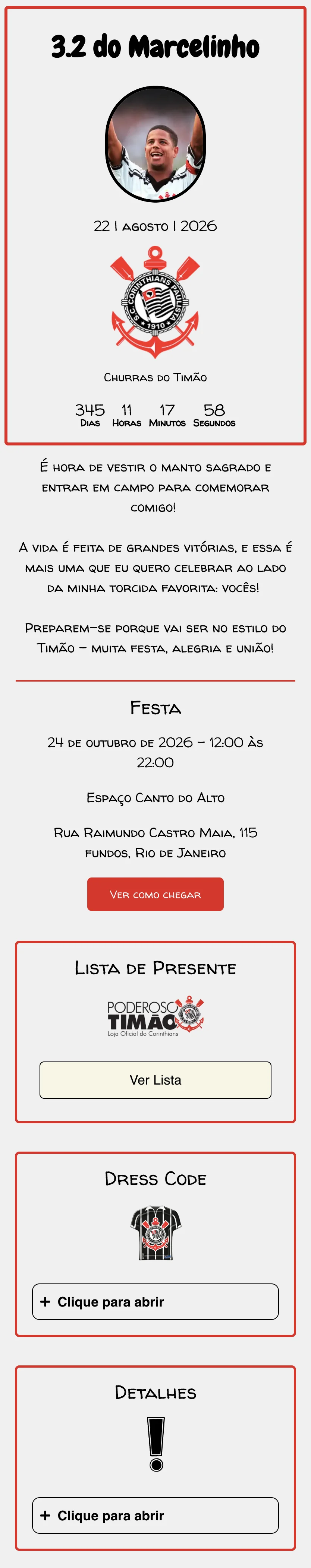 convite de aniversario do corinthians