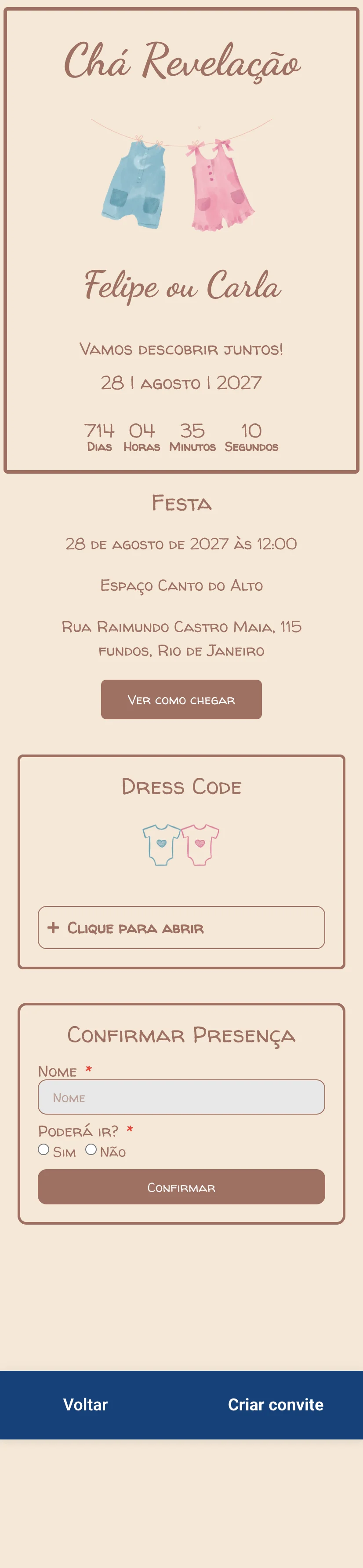convite para cha revelacao