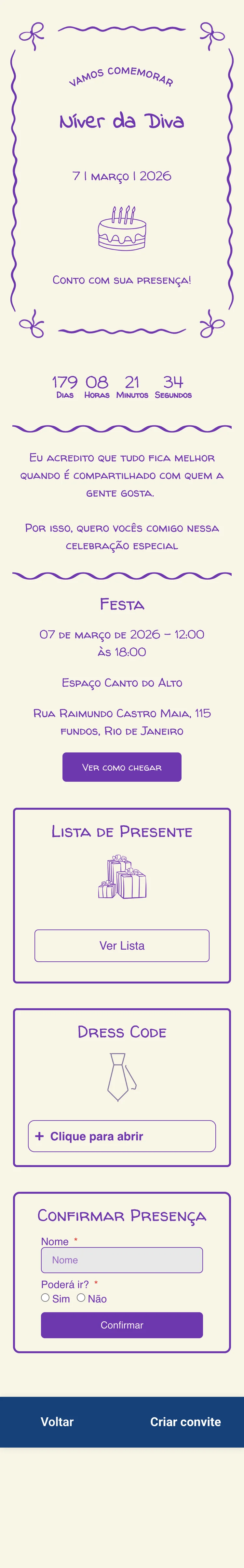 convite de aniversario roxo feminino