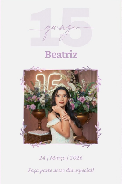 Modelo de convite Lilás 15 anos