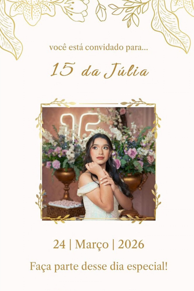 Modelo de convite Floral Dourado