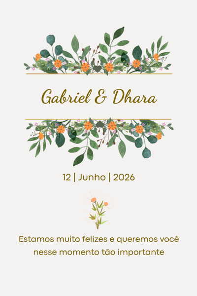 Modelo de convite Floral Verde e Laranja