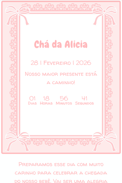Modelo de convite Chá de Bebe Rosa