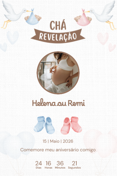 Modelo de convite Chá Revelação Azul e Rosa