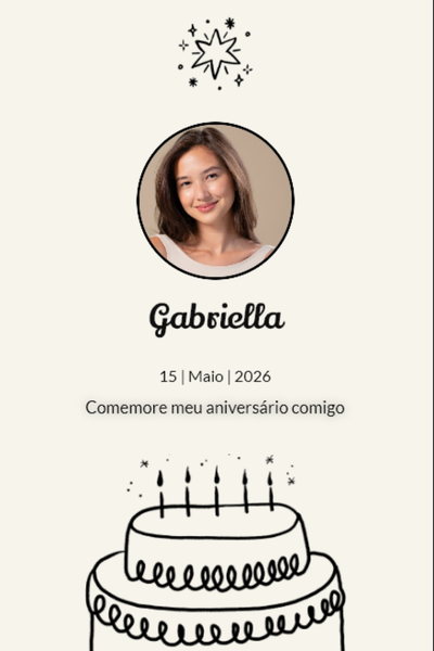Modelo de convite Aniversário bolo (preto e branco)