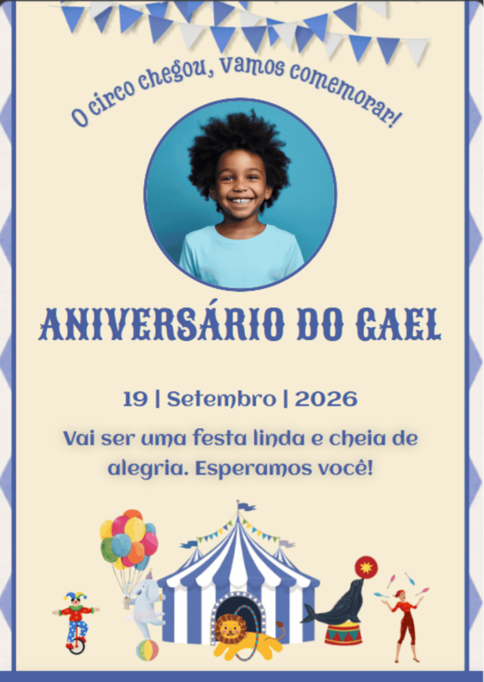 Modelo de convite Circo Azul