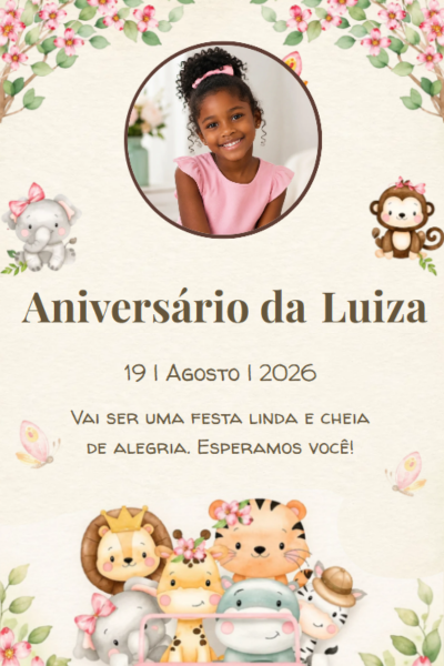 Modelo de convite Safari Menina