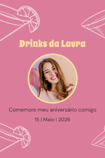 Modelo de convite Coquetel Rosa Aniversário
